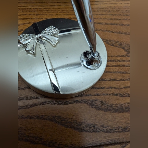 READ .Papyrus Guest book and pen with stand set.  Silver tone with Brown velour. - Picture 4 of 11